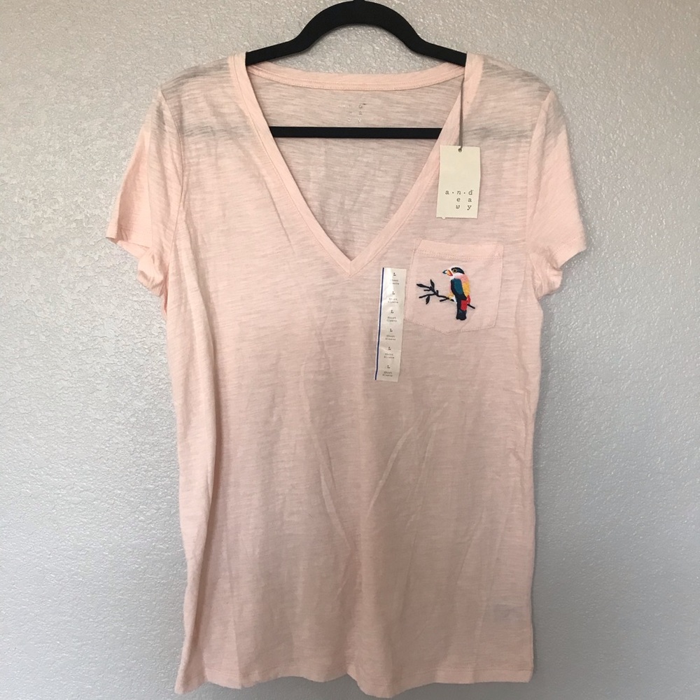 A.N.D a new day VNeck Burnout Parrot Pocket T NWT